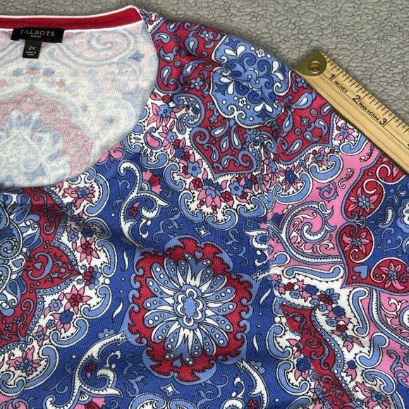 Talbots Cardigan Sweater 2X Lightweight Button Geometric Scrolls Office Church - Picture 8 of 13
